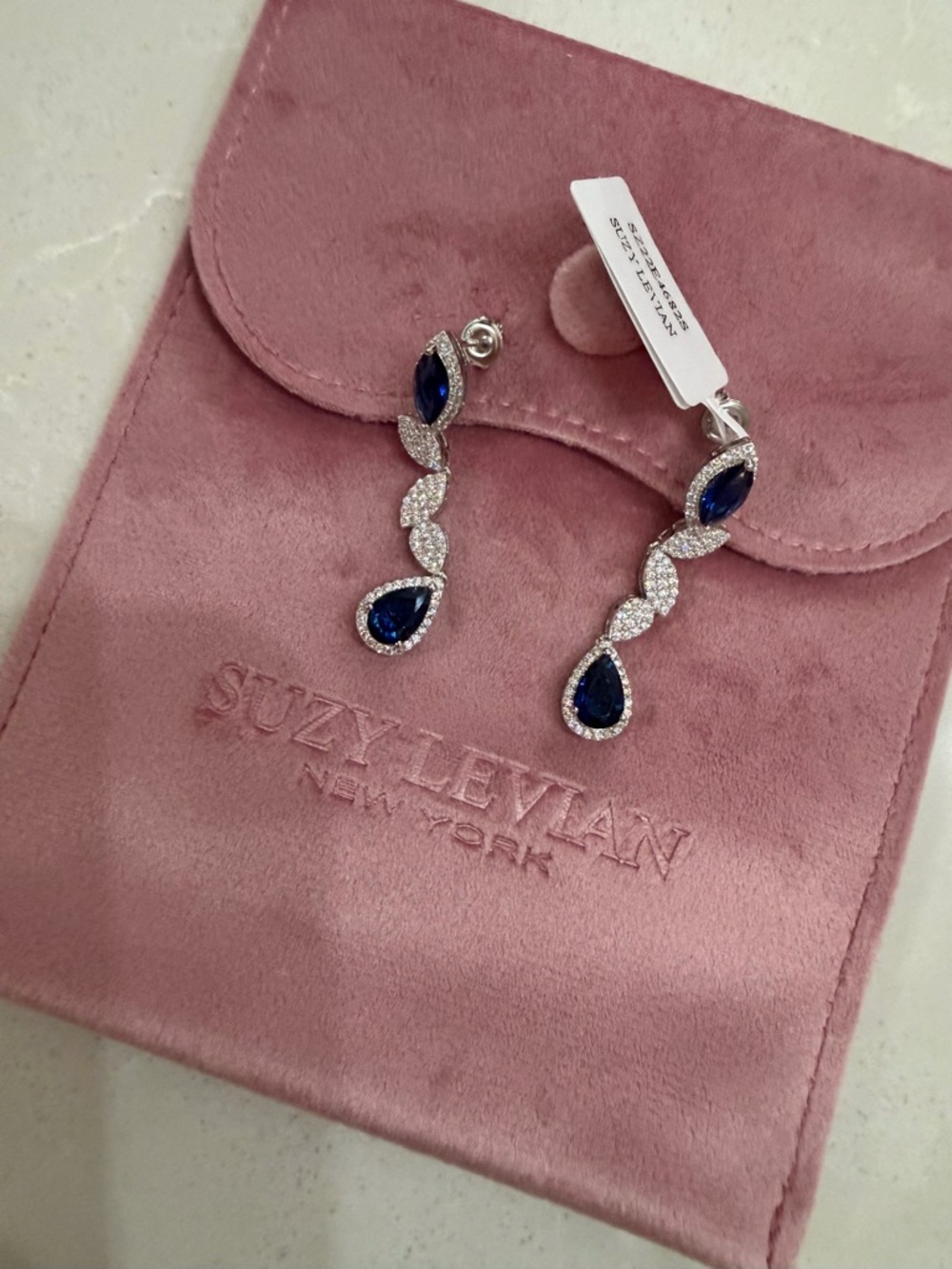 Suzy Levian ($581) Sterling Silver Blue/White Cubic Zirconia Pear Marquise Drop